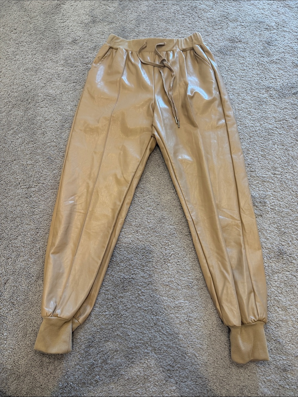 JLUXLABEL Faux Leather Jogger Pants in Camel